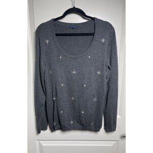 Tommy Hilfiger Gray Embellished Cotton Sweater Sz Lg - Classic  - Cozy - Preppy